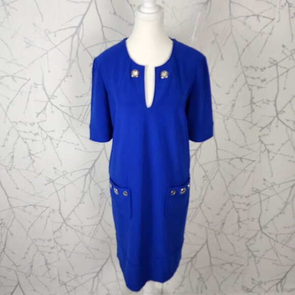 Joseph Ribkoff Royal Blue Stretch Knit Grommet Midi Dress - Picture 2 of 8
